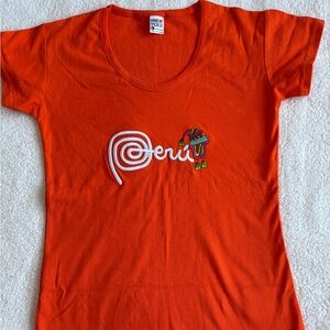 Orange T-Shirt with Peru Embroidery